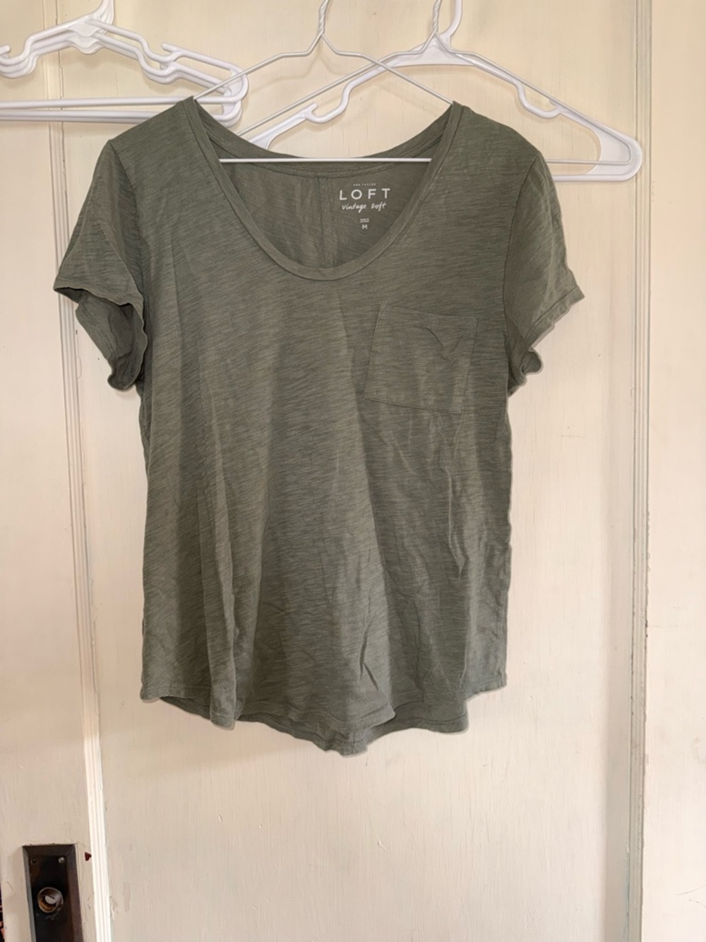 LOFT Olive Scoop Neck Pocket Tee